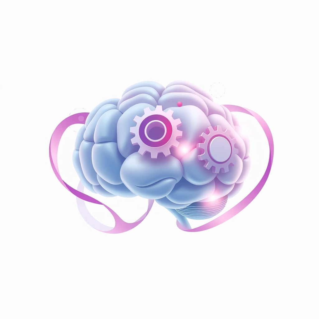 An abstract illustration of a brain with gears and lights, representing AI search engines and business recommendations.