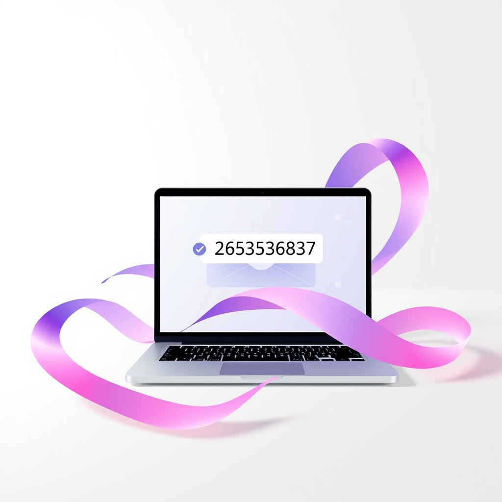A professional email address on a custom domain, with a laptop and phone in the background