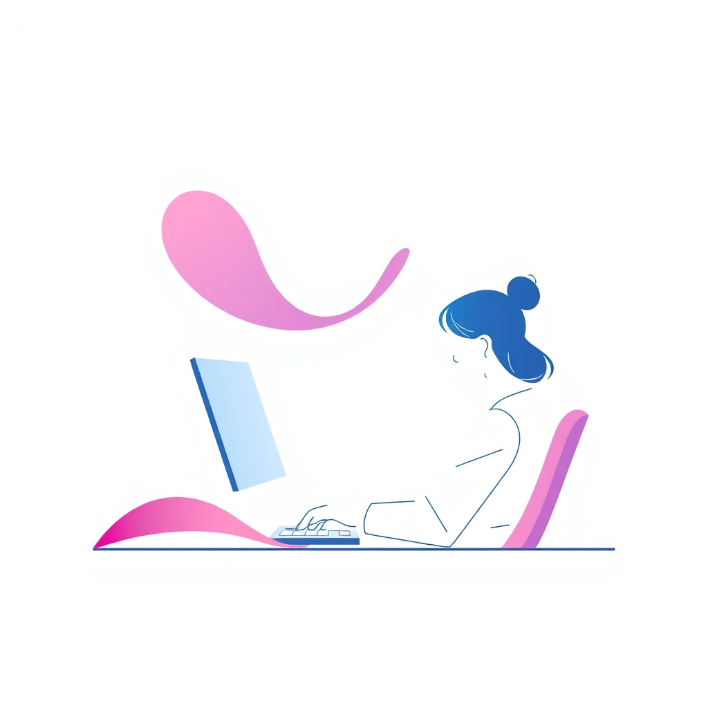 A gradient illustration of a business owner managing their online presence