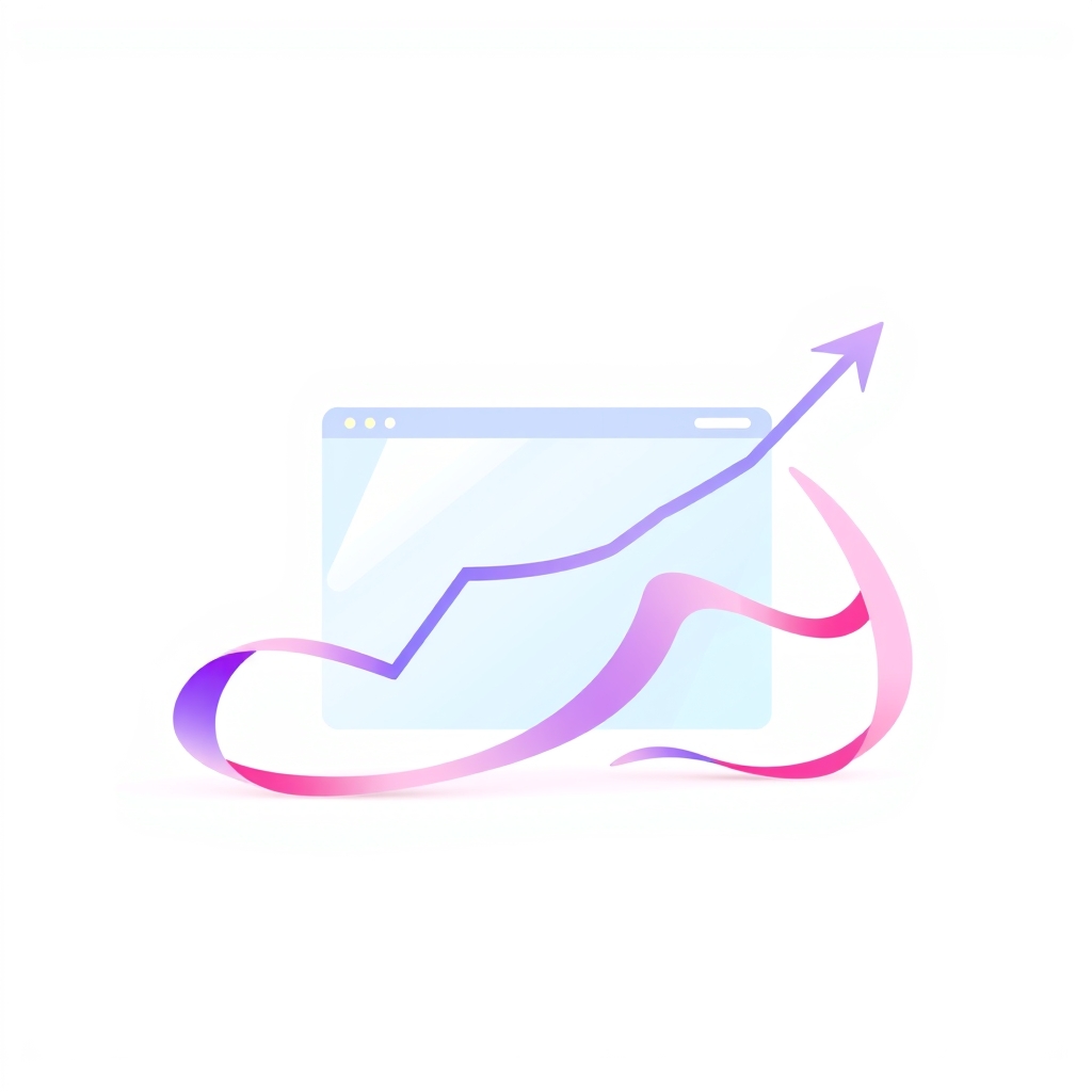 A stylized illustration of a growing website, with arrows and lines representing growth and improvement
