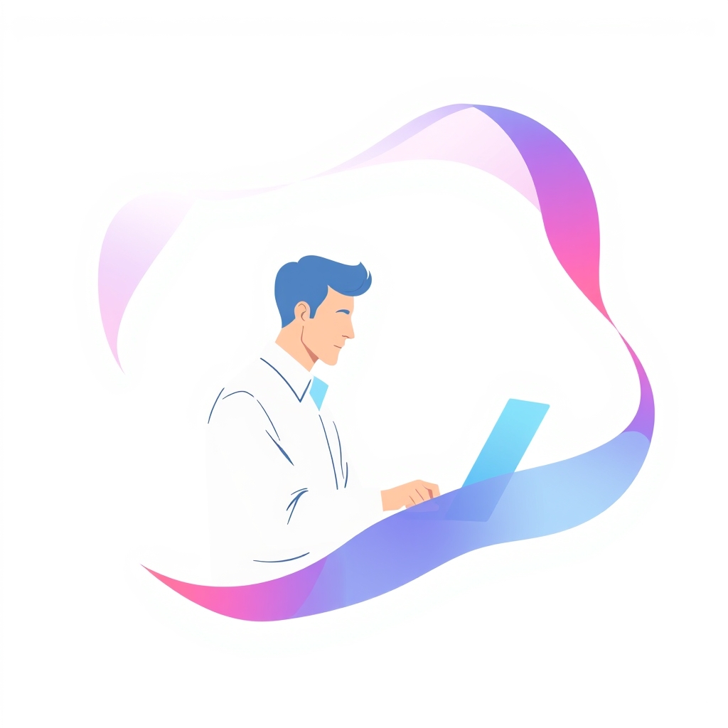 An abstract illustration of a business owner checking their online presence