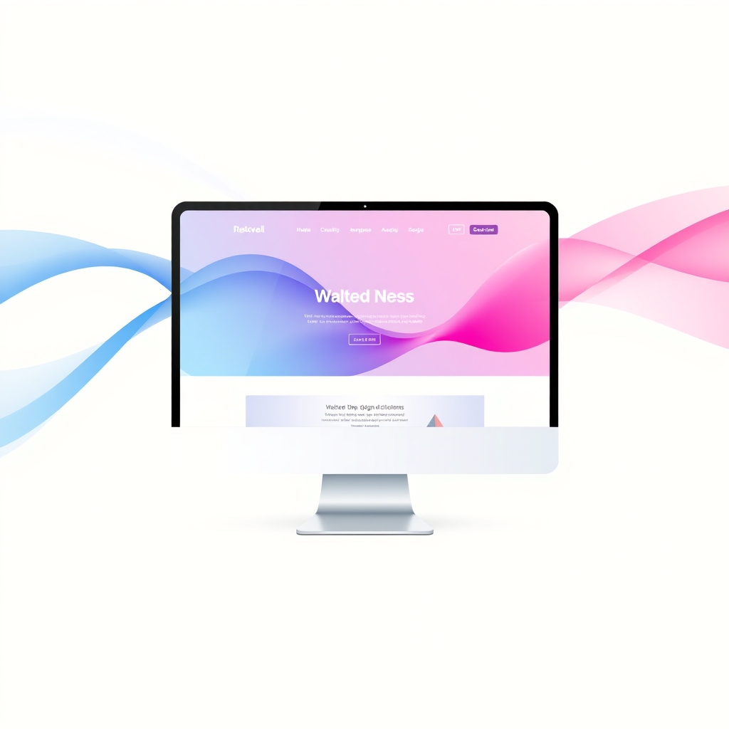 A gradient illustration of a small business website on a desktop computer