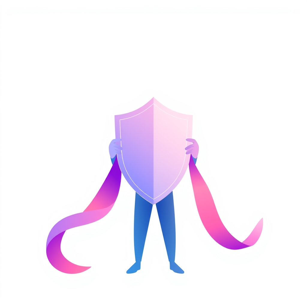An illustration of a person holding a shield to protect themselves from domain scams