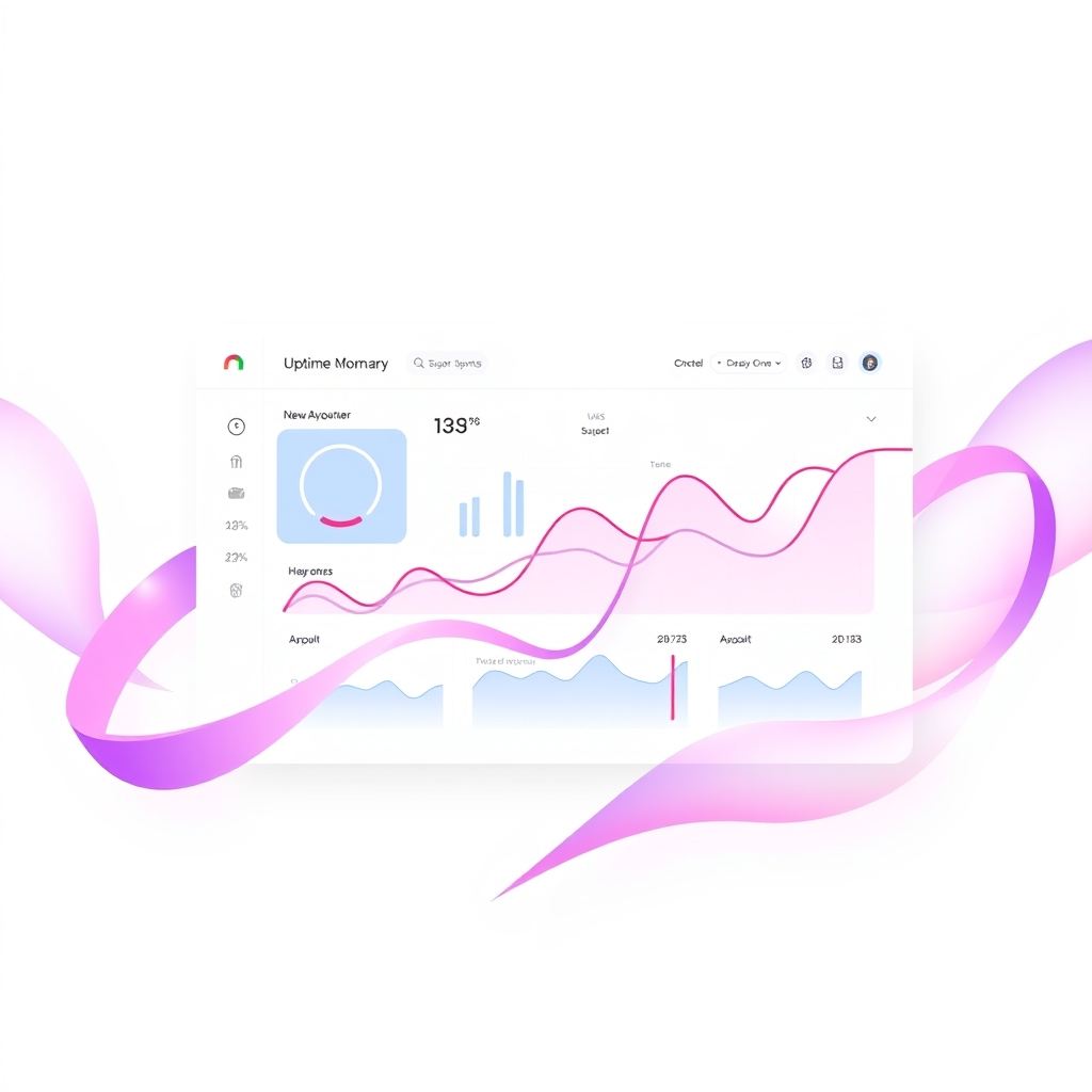A gradient illustration of a website's uptime monitoring dashboard, with graphs and charts displaying the site's performance and availability.