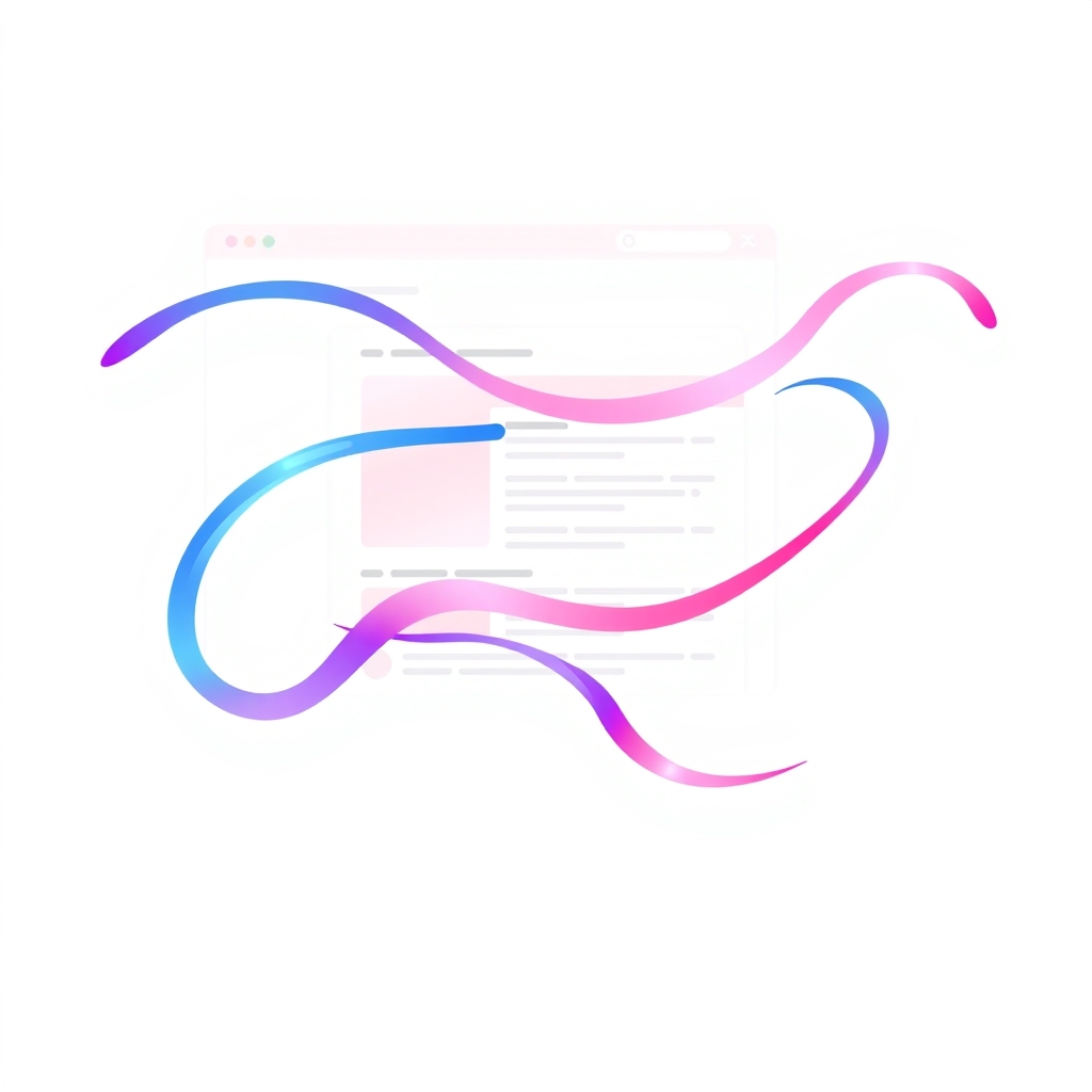 An abstract illustration of a website's structure and content, with lines and shapes representing the relationships between pages and keywords.