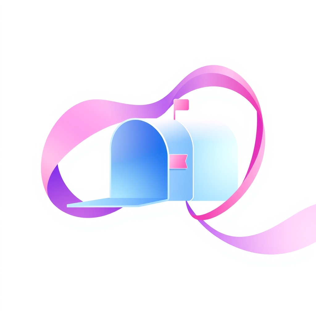 A gradient illustration of a mailbox with a business's logo on it