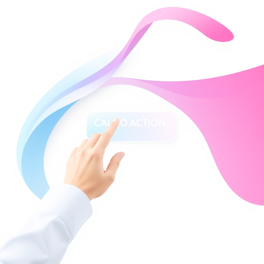 An abstract illustration of a person clicking a call-to-action button on a website