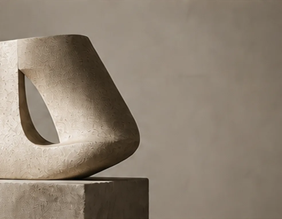 A close study of a plaster form, texture and shadow, from the Atelier Nord studio