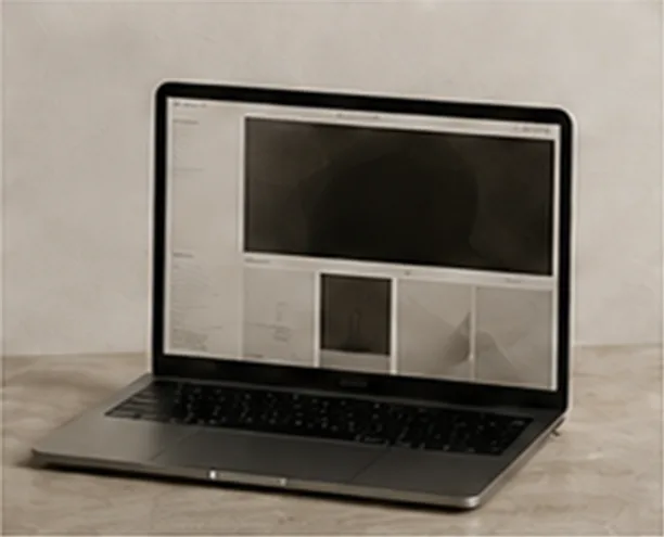 Northbound, a laptop showing a minimal editorial website