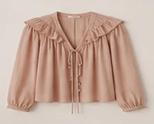 Rosé linen blouse with ruffled collar